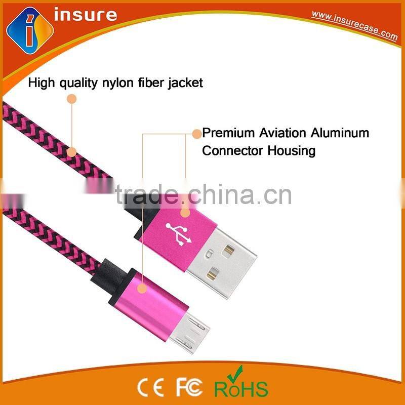 1M colorful nylon braided micro usb data cable with best price