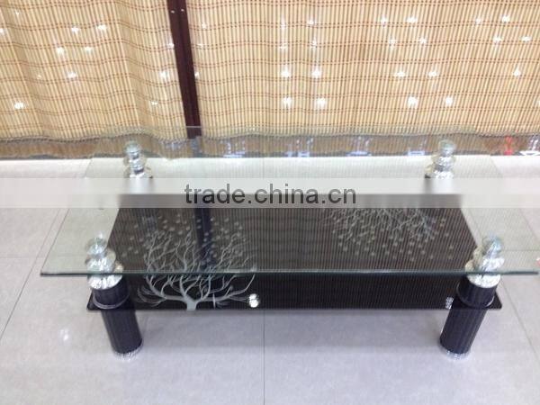 glass top stainless steel base coffee table HY-1005