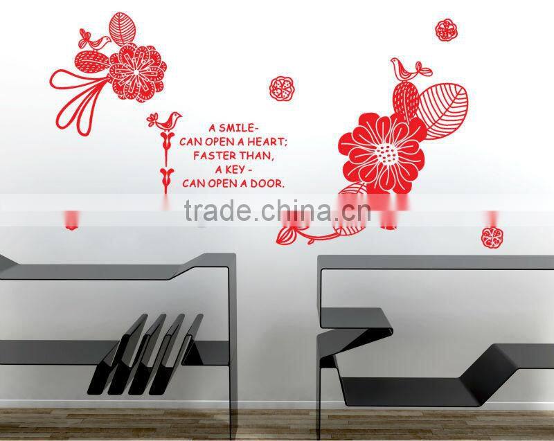 "Red, Smile" PVC Wall Stickers, Removable Flower Wall Stickers 1/3