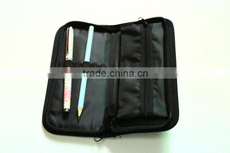 Stitching black PU PVC pencil case with zipper bag inside