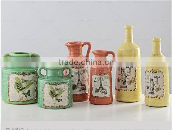 Green Ears Ceramic Glaze Vase Hand-painted Oil Painting B09BH04-5