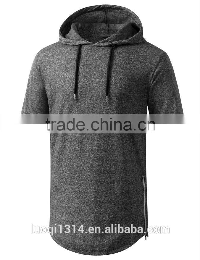 Mens Hip Hop Longline Pullover Short Sleeve Hoodie Shirt