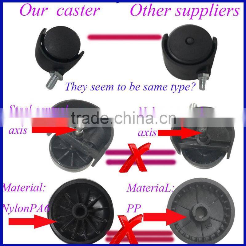 3" black rivet nylon furniture caster with plate and brake