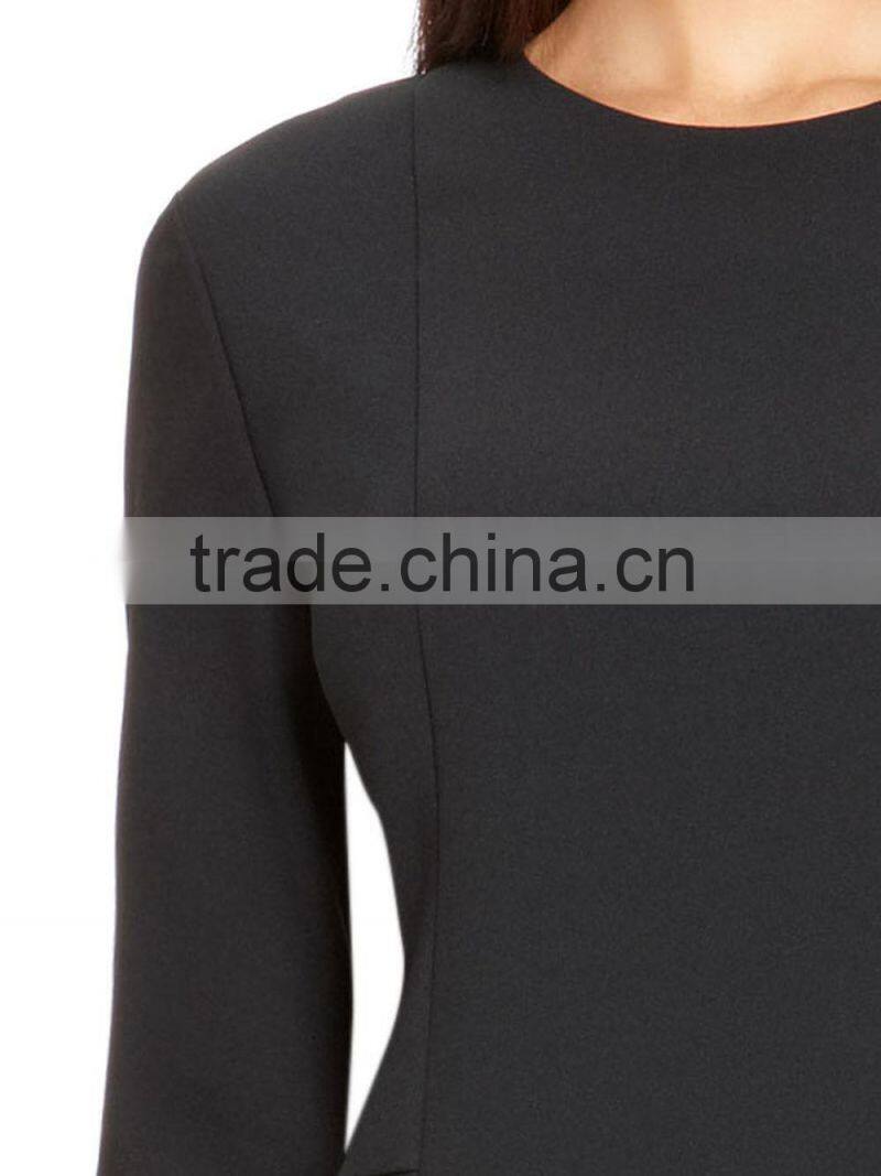 2016 long sleeve skater dress long sleeve crewneck dress with pleated skirt