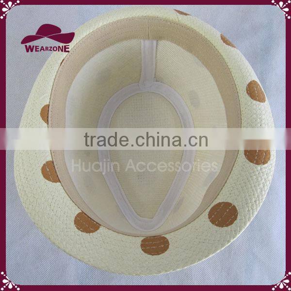 Dot Pattern Printed Natural Straw Hat