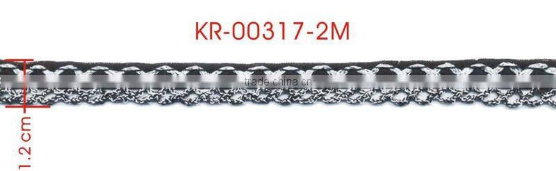 Width 1.2 Centimeter Black Silver Metallic Nylon Braid Trimming