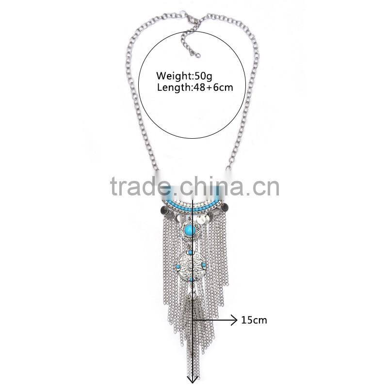 New Vintage Silver Jewelry Gift Retro Coin Tassel Drop Bib Necklace Pendant