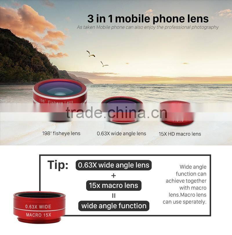 for iPhone iPad Samsung LG HTC Smartphone DSLR Lens 198 Degree Fisheye Lens Selfie Wide Lens 20X Macro Lens Clip Camera Lens