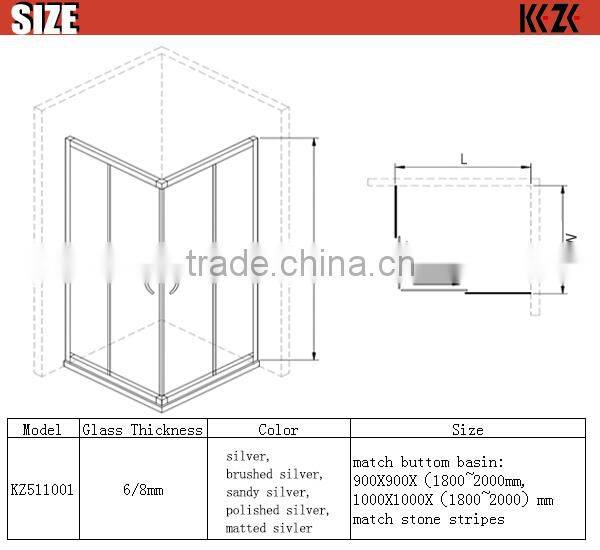 frame square shape shower enclosure with sliding door