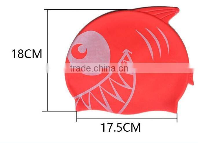 2016 Summer Fashionable Comfortable Wear silicone Waterproof Cartoon Shark Children Swimming Cap