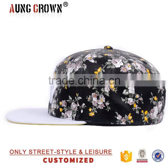 Wholesale high quality panels custom snapback cap leather