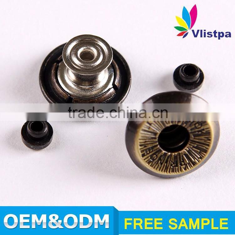 Hot sale Chinese style adjustable cheaper embossed logo alloy jeans button