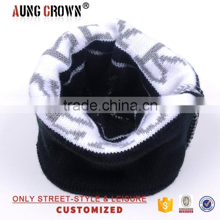 Custom acrylic cuff beanie knitted hat with custom patch