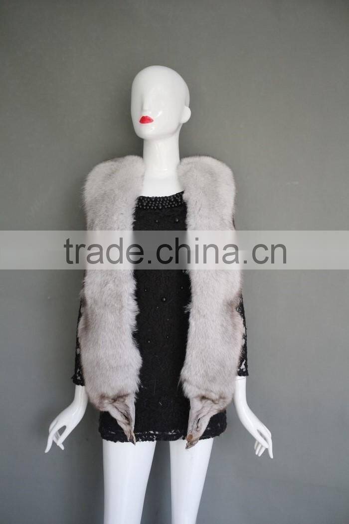 2016 top quality special style fox head vest natural white vest with real blue fox fur and head pattern