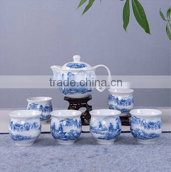 Chinese style 7 pieces blue and white porcelain tea set