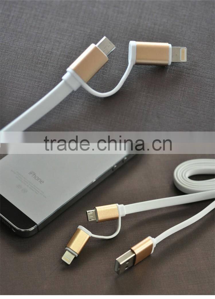 New Arrival High Speed 2 in 1 Flat Noodle USB Date Cable For IOS 8 Pin & Android