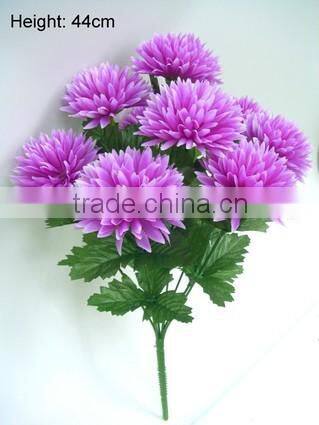 H44m Purple Fabric Fake Flowers 9 Heads Chrysanthemum