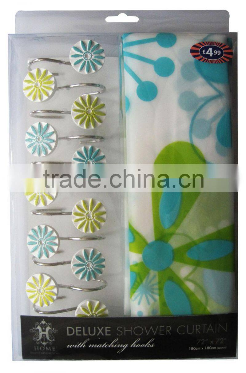 leave series peva shower curtain with resin hooks