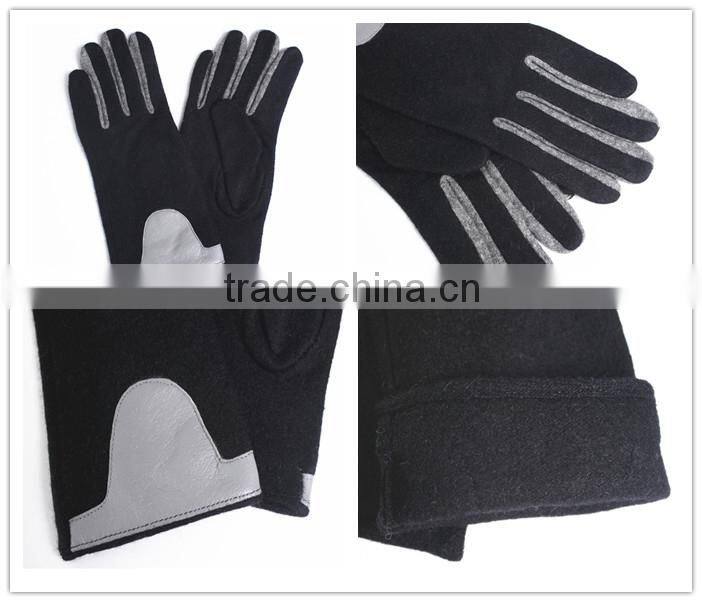 Knitted Wool And Leather Gloves Wool Women's Gloves Black Grey Blend