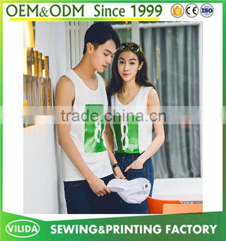 Custom new fashion couple's casual singlet loose printed tank top