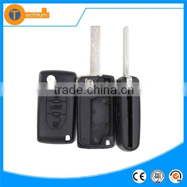 High quality car key shell with 407 uncut blade and logo fodling flip remote key for Peugoet 307 407 308 607
