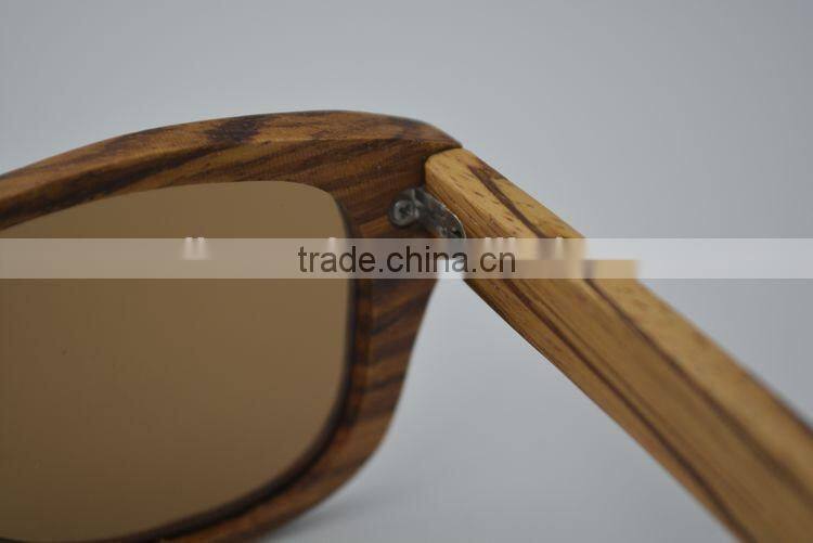 2015 OEM Zebra Wood Factory Price Custom Wooden Frames Sunglasses Handmad Wood Sunglasses Polarzied Lense
