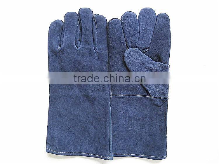 New Arrival Blue Cheap Cow Split Leather Safety Working Long Welding Welder Gloves