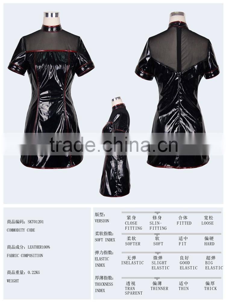 Devil fashion 2015 PUNK gothic leather dress made in China SKT01201