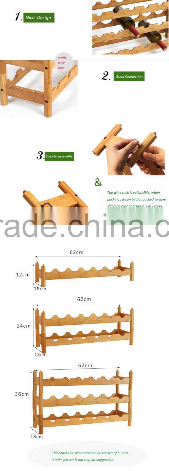 Collapsible Bamboo Wine Bottle Holder Rack , Stackable Bamboo Wine Holder