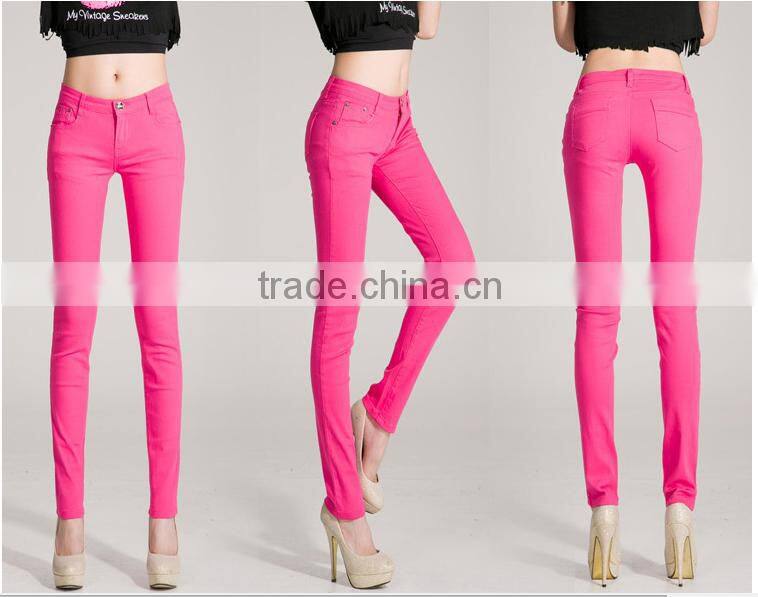 The new Models of color candy colored jeans female feet pencil pants trousers