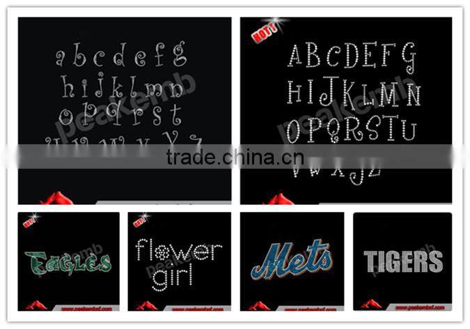 Fancy curlz font alphabet letter hot fix rhinestone for garments
