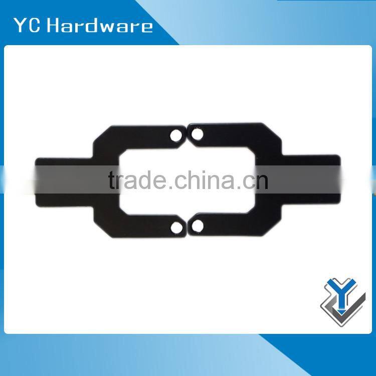 small black powder coated metal bracket for equipment