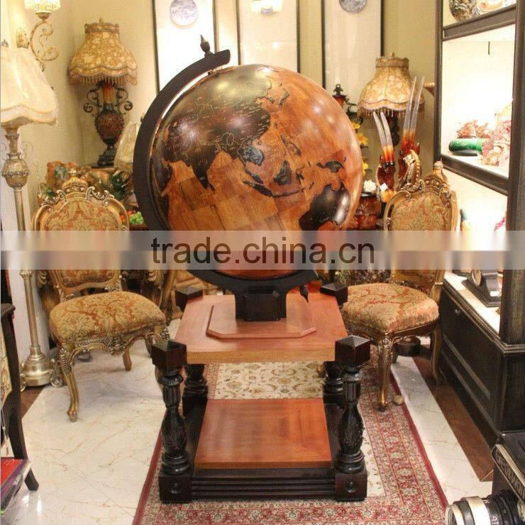 King Size Luxury Wooden Globe Stand Embossed Style