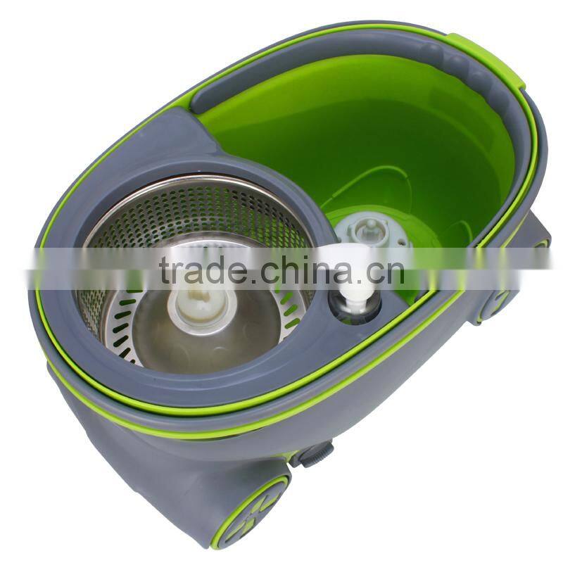 Portable Magic Mop with 2 wheels SS bucket Reusable spin Mop Heads
