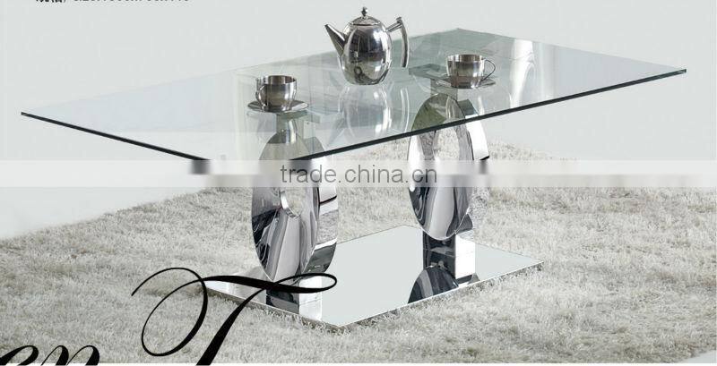 2015 hot selling Italian design stainless steel glass top coffee table B6688