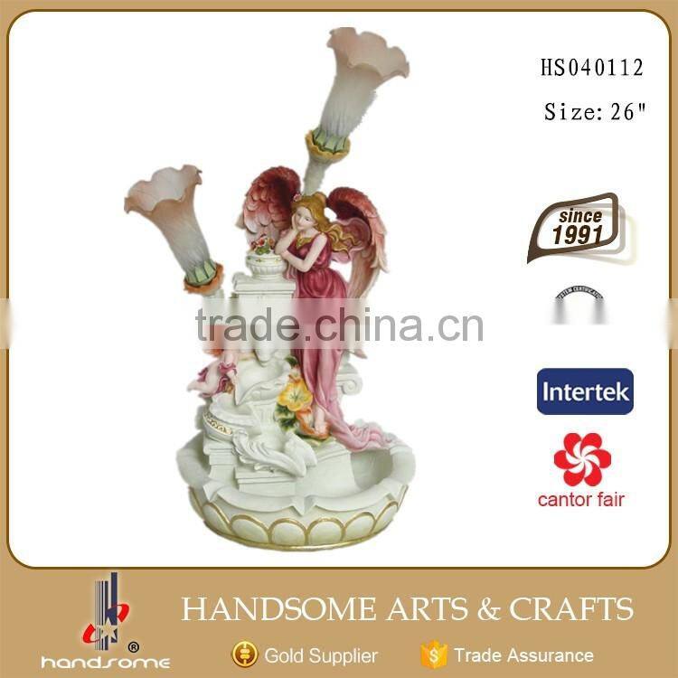 26 Inch Polyresin Indoor Outdoor Decoration Antique Angel Water Fountain with Lamp