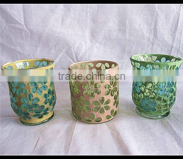 Home Decor Colored Mosaic Style Hurricane Glass Candle Holder