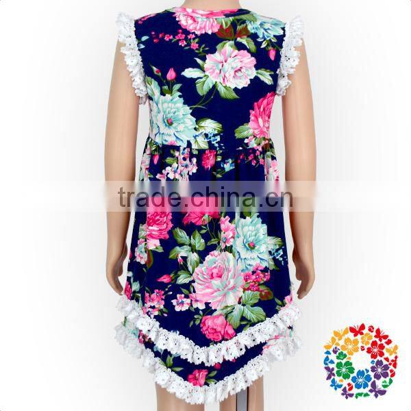 Summer Flower Girl Dresses Navy floral Designer One Piece Party Dress