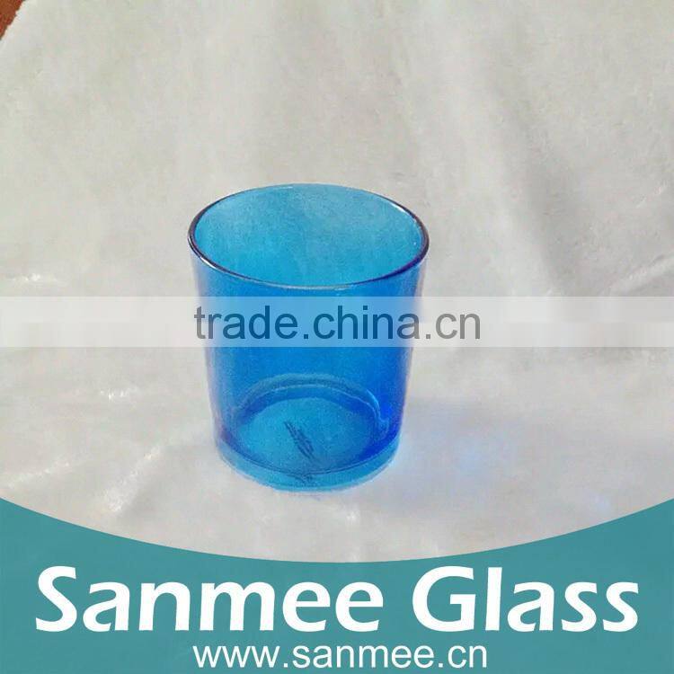 Spray Blue Color Tumbler Glass Candleholder