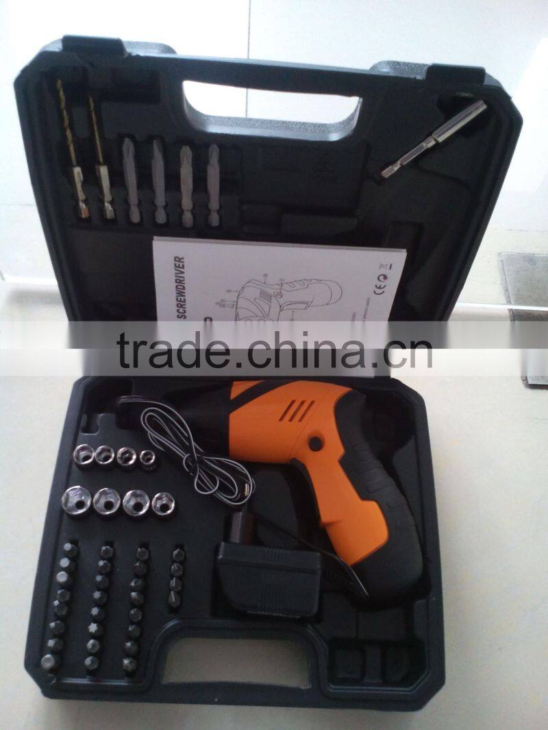 Cordless Screwdriver DC 4.8V 600MA,Ni-cad battery with 45pcs accessories