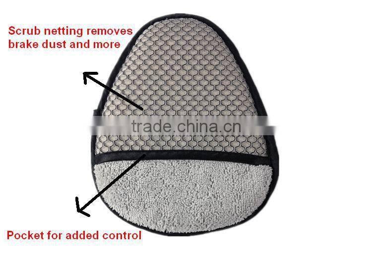 2015 newest double sides Microfiber wheel detailer towel with scrub netting