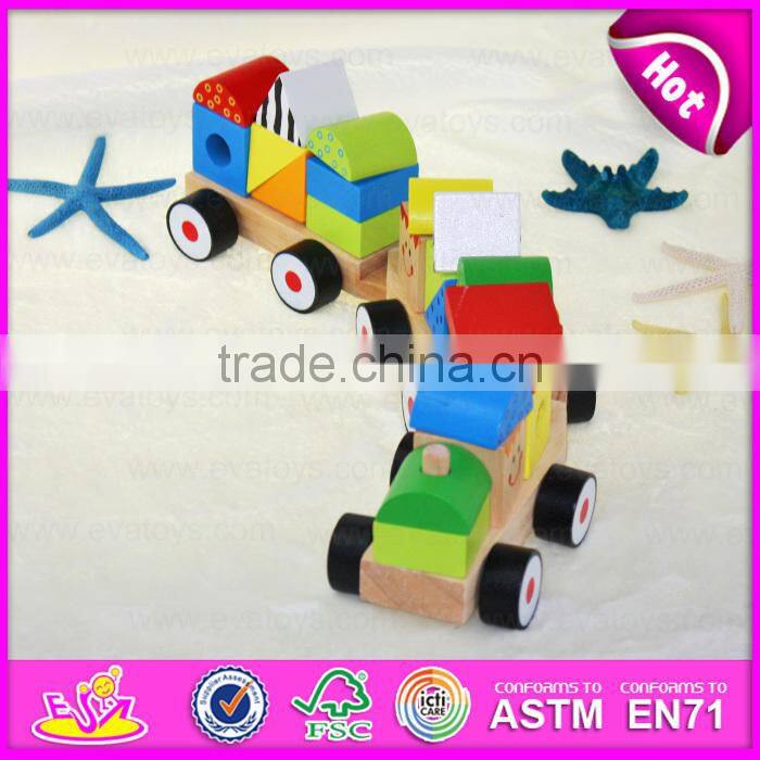 2015 New intelligence pull line blocks toy,kids wooden toy wooden block pull toy,Line Pull Building Block toys (Train) W05C009