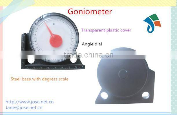 Steel base with degress scale,transparent plastic cover,degree dial, goniometer