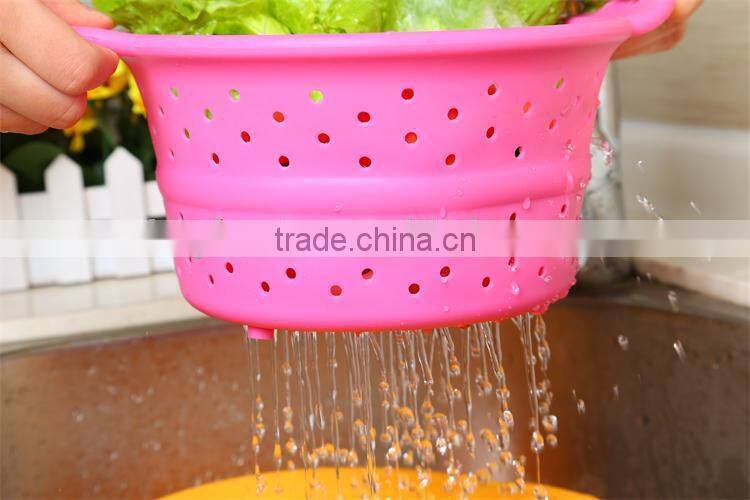 Food grade fruit silicone basket foldable silicone drain basket