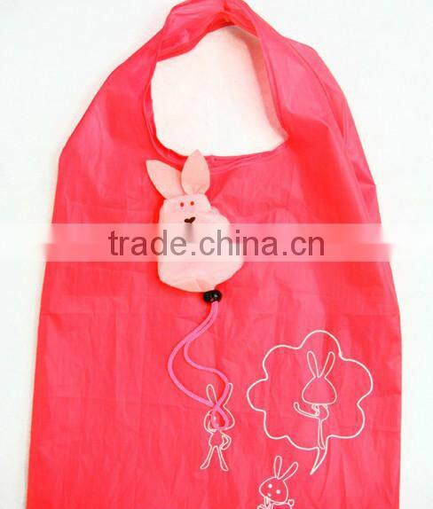 Pink Cute Rabbit shape polyester folding grocery shopping bag