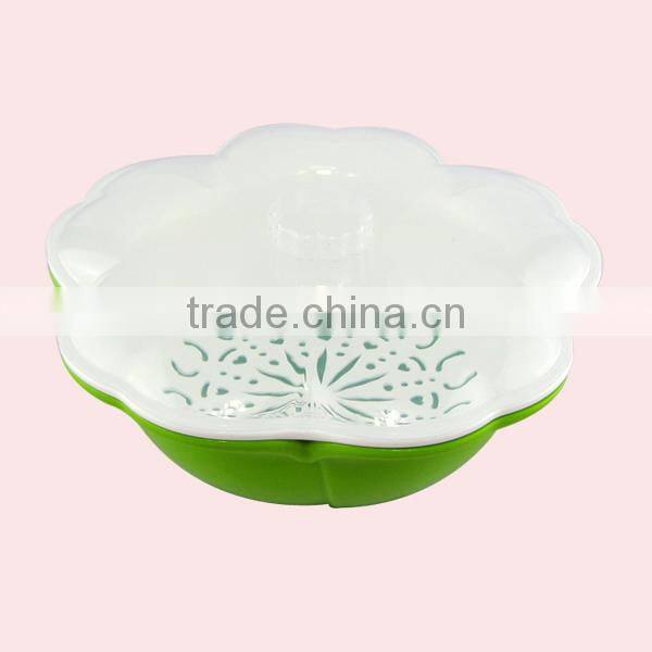 Double Layer Flower Shape Multi-purpose kitchen plastic sieve with lid