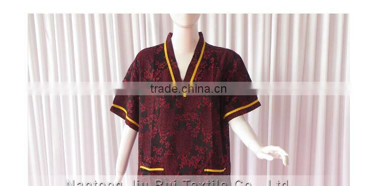 Wine Red Floral Jacquard Pyjamas V-Neck Pyjamas For Sauna Steam Clothes Set Women