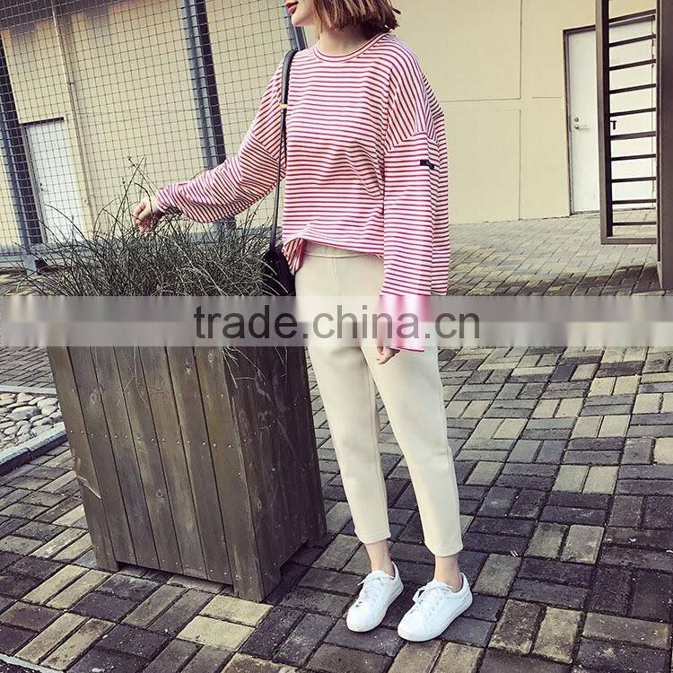 Fashion custom stripe long sleeve women bulk wholesale t shirts
