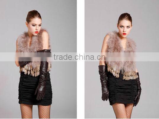 CX-G-B-79D Women Clothes Rabbit Fur Tassels Turkey Wholesale Feather Vest