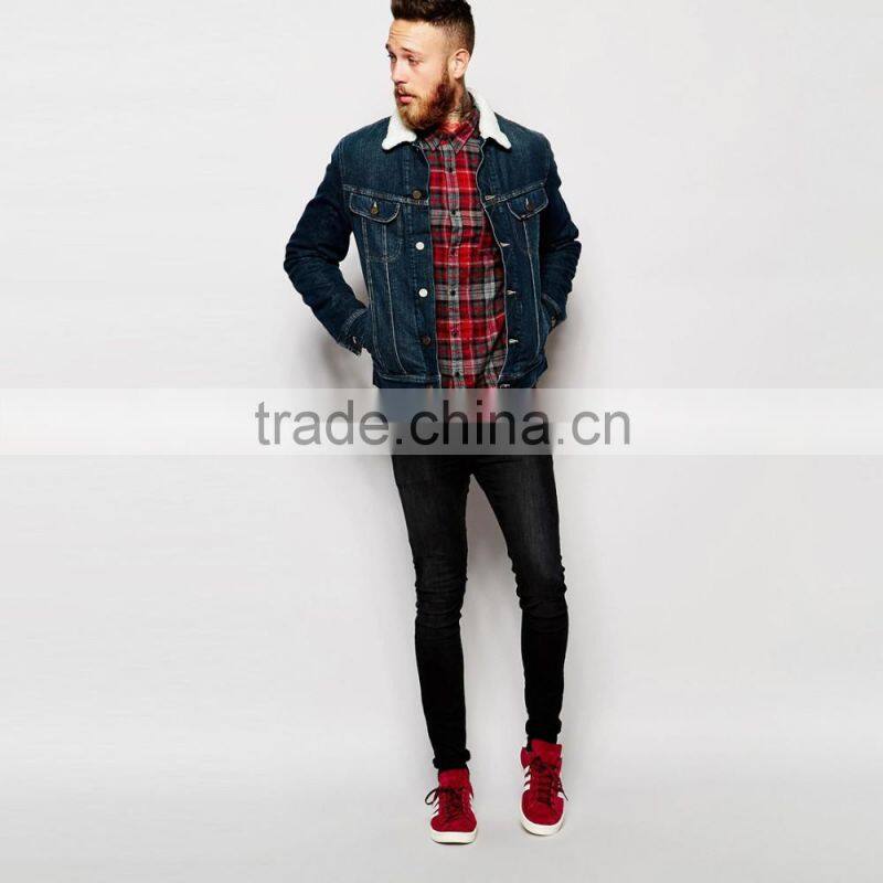 winter fashion warm black denim jacket men with fur